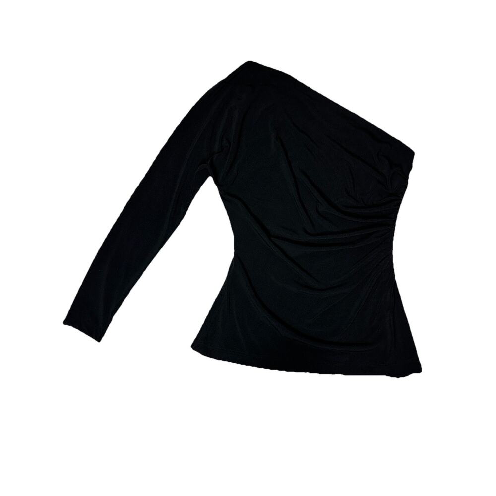 Neiman Marcus Exclusive One Shoulder Ruched Top Black M